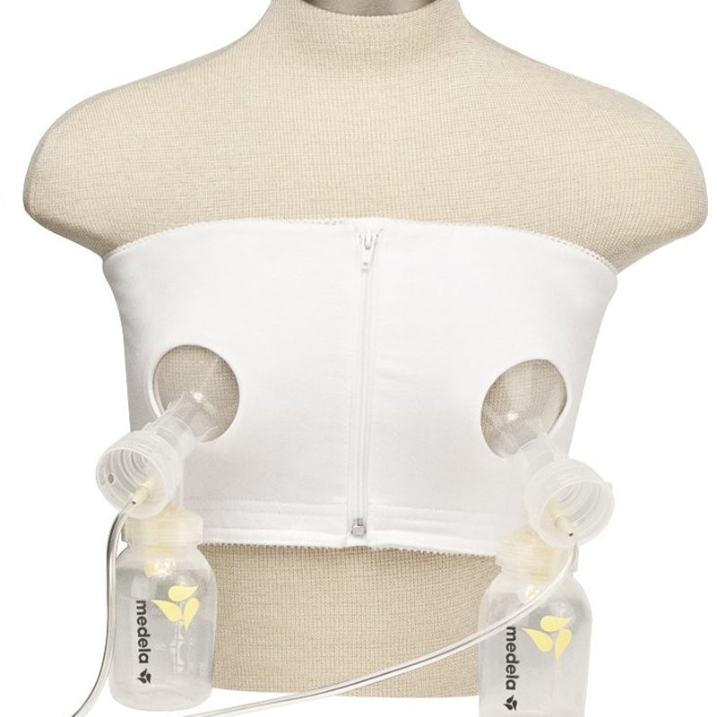 Medela's White easy expression bustier for hands free pumping in Small,  Medium and Large