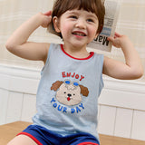 Kids Summer Seeveless Shirt Cotton Cool Mesh Pajamas Set - Marine Puppy