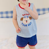 Kids Summer Seeveless Shirt Cotton Cool Mesh Pajamas Set - Marine Puppy