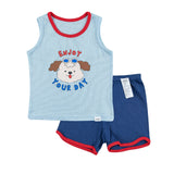 Kids Summer Seeveless Shirt Cotton Cool Mesh Pajamas Set - Marine Puppy