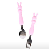 Soft Silicone Handle Stainless Steel Spoon & Fork Set (3+ Years Old)