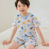 Kids Summer Short Shirt Cotton Cool Mesh Pajamas Set - Petasaurus