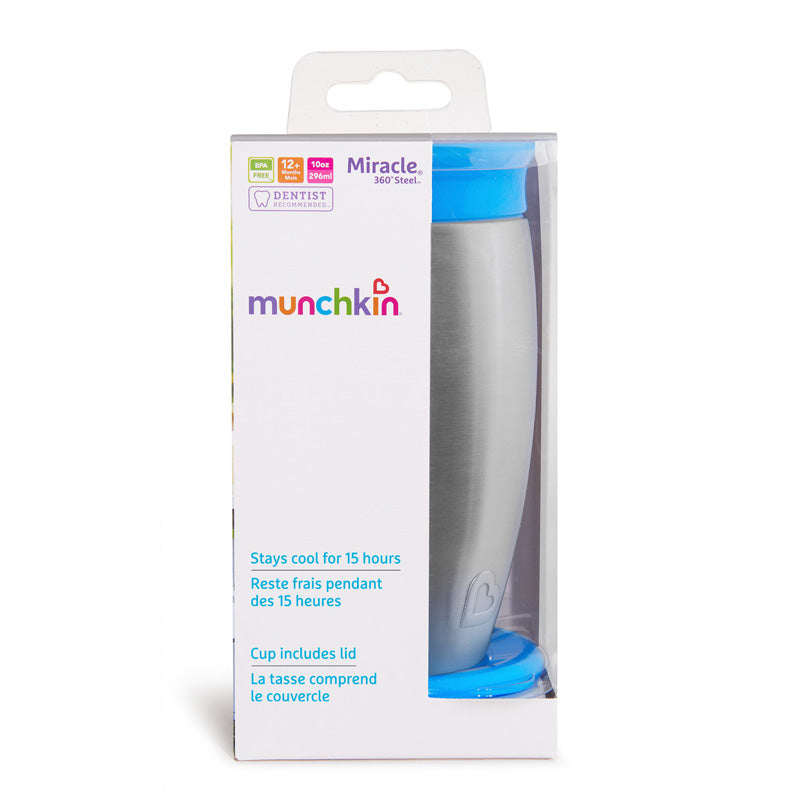 Munchkin Miracle Stainless Steel 360 Sippy Cup, 10 oz, with 3 piece Si –