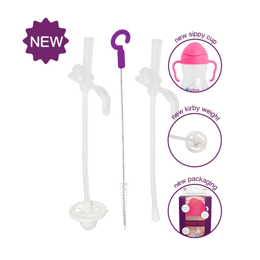 b.box Sippy Cup + Replacement Straw and Cleaner Pack, Includes 2 Weighted Straw  Sippy Cups (Raspberry & Grape)